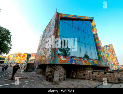 View of the colorful exterior facade of the Chongqing Luo Zhongli Art Museum on the Huxi Campus of Sichuan Fine Arts Institute in Chongqing, China, 10 Stock Photo