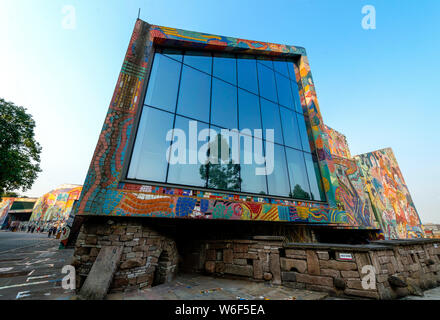 View of the colorful exterior facade of the Chongqing Luo Zhongli Art Museum on the Huxi Campus of Sichuan Fine Arts Institute in Chongqing, China, 10 Stock Photo