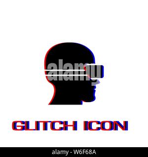 VR icon flat. Simple pictogram - Glitch effect. Vector illustration symbol Stock Vector