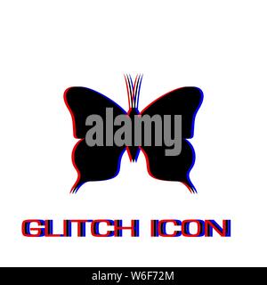 Butterfly icon flat. Simple pictogram - Glitch effect. Vector illustration symbol Stock Vector