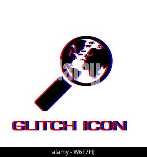 Global search icon flat. Simple pictogram - Glitch effect. Vector illustration symbol Stock Vector