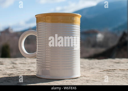 Ceramic tea mug closeup on stone surface closeup Stock Photo