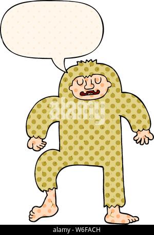 cartoon bigfoot with speech bubble in comic book style Stock Vector