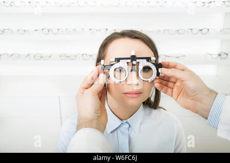 patient check their eyesight in the clinic Stock Photo