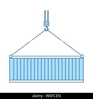 Crane Hook Lifting Container. Thin Line With Blue Fill Design. Vector Illustration. Stock Vector
