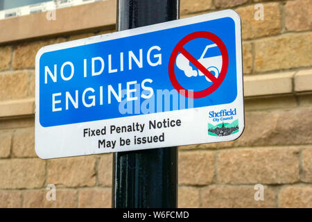 No Idling Engines sign, City, Sheffield, South Yorkshire, England, UK