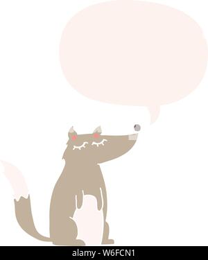 cartoon wolf with speech bubble in retro style Stock Vector