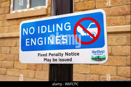 No Idling Engines sign, City, Sheffield, South Yorkshire, England, UK