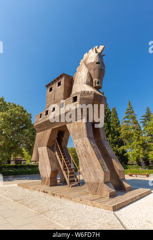 Wooden Trojan Horse at Troy with blue sky Stock Photo