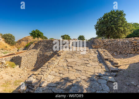 Ruins of ancient legendary city of Troy in Canakkale, Turkey Stock Photo