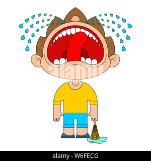 Boy dropped ice cream. Cry Baby. Crying kid with dropped icecream Stock Vector