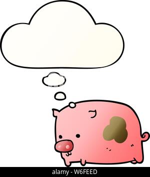cartoon pig with thought bubble in smooth gradient style Stock Vector