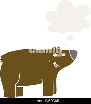cartoon bear with thought bubble in retro style Stock Vector