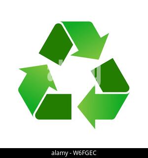Green gradient recycle symbol, sign, icon, on white background. Triangular recycle logo. Arrows representing recycling materials. Think green. Vector Stock Vector