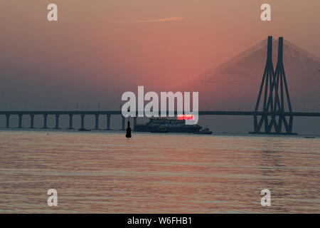 The image of sunset and Worli bandra sealink bridge, at Mumbai, India Stock Photo