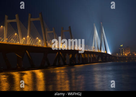 The image of Worli bandra sealink bridge at night in  Mumbai, India Stock Photo