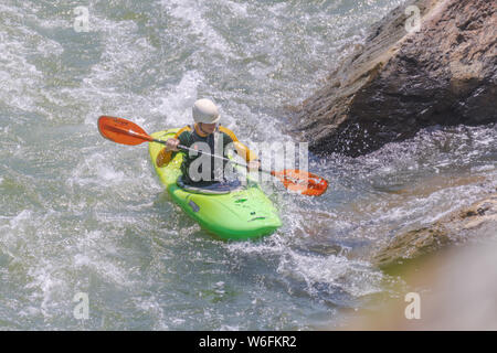 Great Falls Virginia USA 7/30/2019 Kayaker on the potomac river. Photo taken from Great Falls National Park. Stock Photo