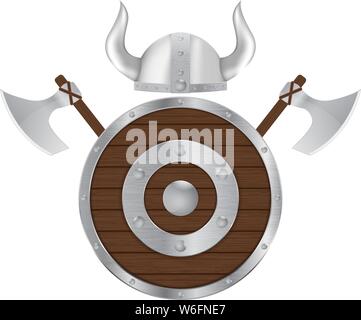 Warrior equipment - shield, axes and helmet Stock Vector