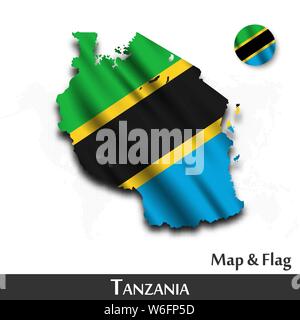 Waving flag map of Tanzania. Vector illustration Stock Vector Image ...