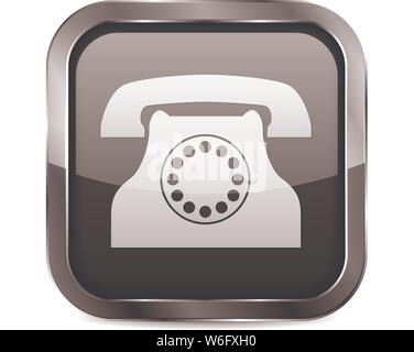 Black square 3d button. Phone sign Stock Vector
