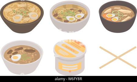 Ramen icons set, isometric style Stock Vector