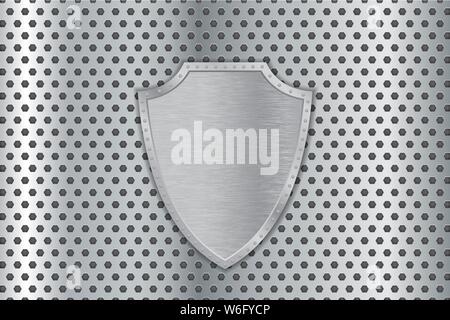 Metal shield on perforated background Stock Vector