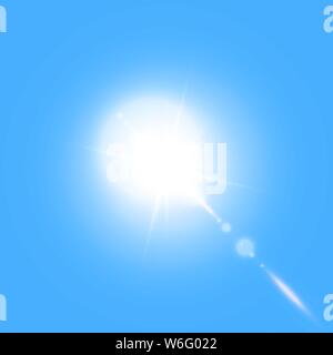 Isolated sun flash rays and spotlight. Golden front translucent sunlight background. Blur abstract glow glare decor element. Star burst Stock Vector