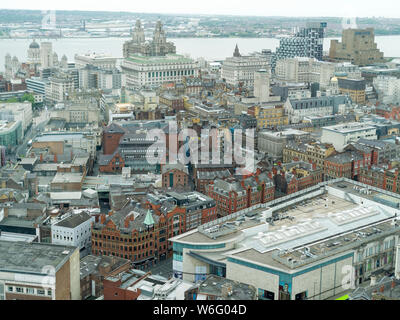 Aerial skyline view of Liverpool city centre from the Radio City Tower built in 1969. Stock Photo