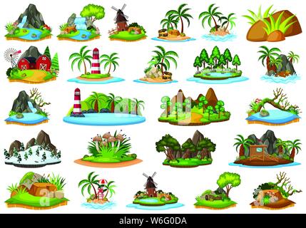 Large group of isolated objects theme - islands illustration Stock Vector