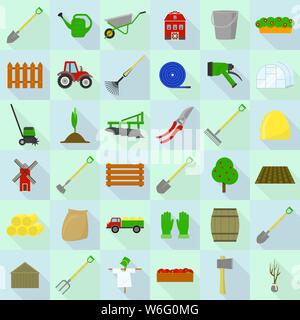 Farming equipment icons set, flat style Stock Vector