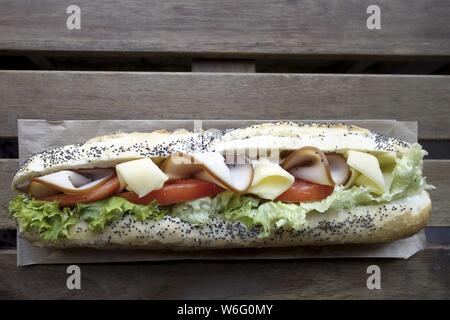 Freshly made turkey slice and salad sandwich Stock Photo