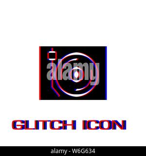 Disk Jockey turntable icon flat. Simple pictogram - Glitch effect. Vector illustration symbol Stock Vector