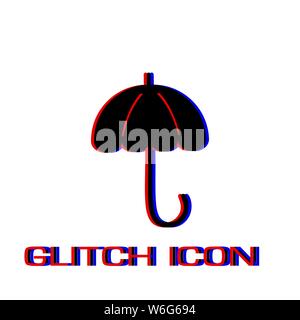 Umbrella icon flat. Simple pictogram - Glitch effect. Vector illustration symbol Stock Vector