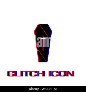 Coffin icon flat. Simple pictogram - Glitch effect. Vector illustration symbol Stock Vector