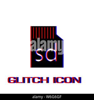 Micro sd card icon flat. Simple pictogram - Glitch effect. Vector illustration symbol Stock Vector