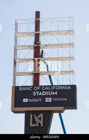 Banc of California Stadium sign installation in July, 2019, Los  Angeles, California. Stock Photo