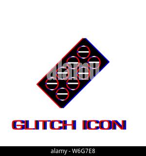 Pills blister pack icon flat. Simple pictogram - Glitch effect. Vector illustration symbol Stock Vector