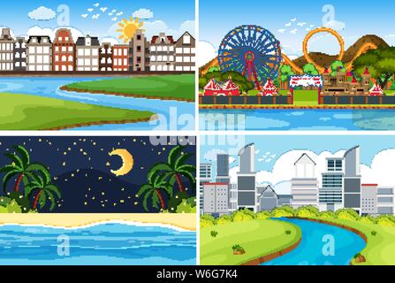 A set of outdoor scene including water illustration Stock Vector Image ...