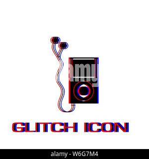 Audio player icon flat. Simple pictogram - Glitch effect. Vector illustration symbol Stock Vector