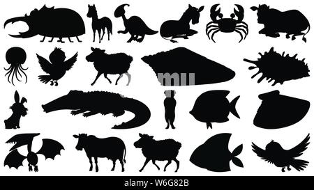 Set of silhouette wild animals illustration Stock Vector