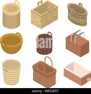 Wicker icons set, isometric style Stock Vector