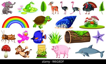 Set of different animals and plants illustration Stock Vector