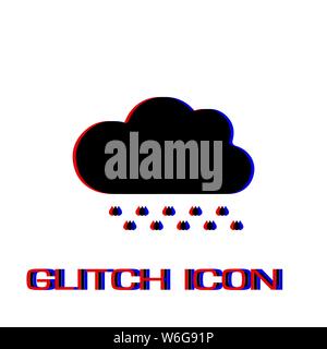 Rain icon flat. Simple pictogram - Glitch effect. Vector illustration symbol Stock Vector