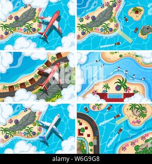 Set of aerial view scenes illustration Stock Vector