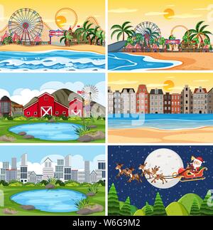 A set of outdoor scene including beach illustration Stock Vector Image ...