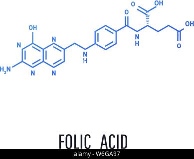 Vitamin B9. Folic acid Molecular chemical formula on isolated background. Stock Vector
