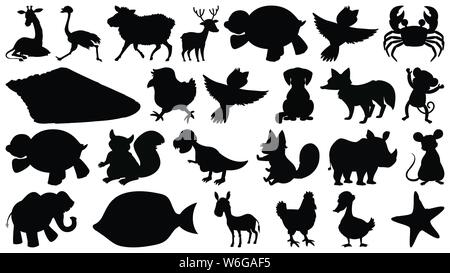 Set of sihouette isolated objects theme - animals illustration Stock Vector