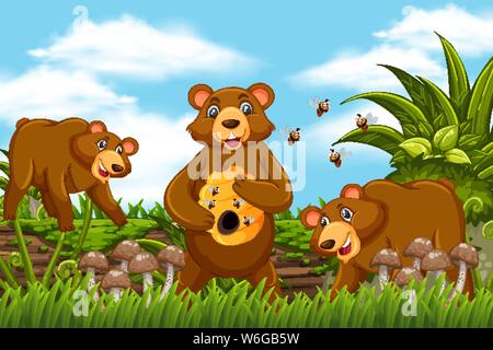 Honey bears in jungle scene illustration Stock Vector Image & Art - Alamy