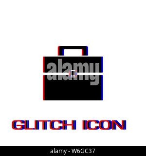 Briefcase icon flat. Simple pictogram - Glitch effect. Vector illustration symbol Stock Vector