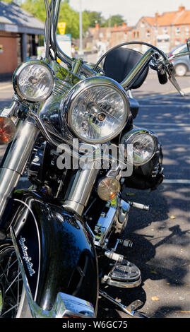 Front detail shot of a Harley-Davidson FLSTC Heritage STC,  2012 Model year. Using selective focus. Stock Photo
